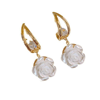 Dazzling Resin Rose Earrings Gold Plated