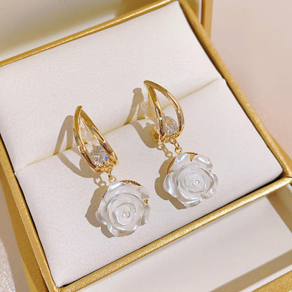 Dazzling Resin Rose Earrings Gold Plated